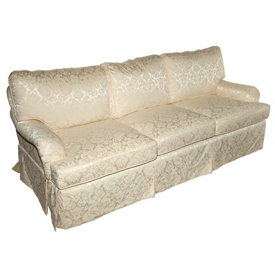 Lot 280 - Silk Upholstered Three-Seat Sofa Length 7 feet...