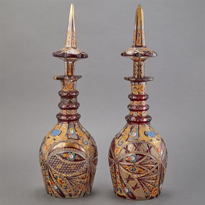 Lot 257 - Pair of Bohemian Style Cut, Ruby Stained and...