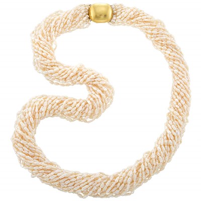 Lot 1008 - Multistrand Freshwater Pearl Necklace with Gold Clasp, Tiffany & Co.
