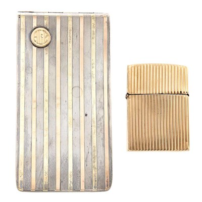 Lot 1464 - Gold Cigarette Lighter Case and Two-Color Gold and Sterling Silver Check Case