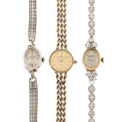 Lot 1434 - Three Lady's Gold, White Gold and Diamond Wristwatches