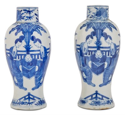 Lot 157 - Pair of Chinese Blue and White Porcelain Vases...