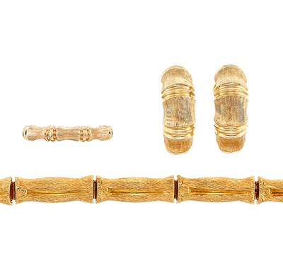 Lot 1356 - Gold Bracelet, Pair of Hoop Earrings and Ring