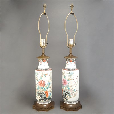 Lot 164 - Pair of Chinese Famille Rose Porcelain Lamps...