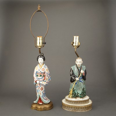 Lot 175 - Pair of Chinese Porcelain Figural Lamps Height...