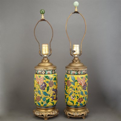 Lot 223 - Pair of Chinese Butterfly Decorated Yellow...