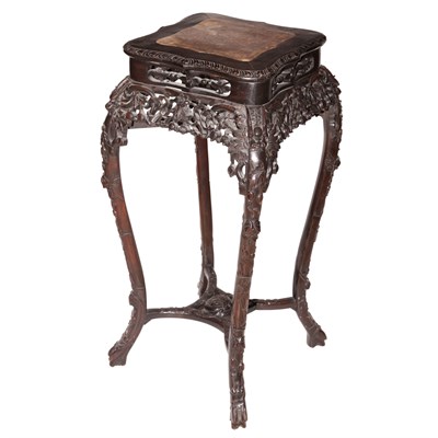 Lot 469 - Chinese Marble Inset Carved Hardwood Stand...
