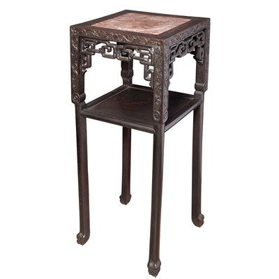 Lot 180 - Chinese Marble Inset Carved Hardwood Stand...