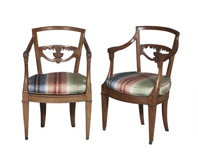 Lot 188 - Set of Four Neoclassical Style Fruitwood Armchairs