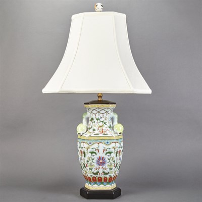 Lot 195 - Pair of Chinese Famille Verte Porcelain Lamps...