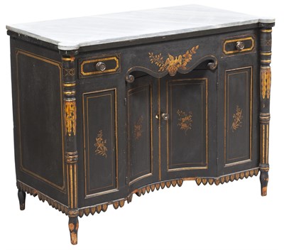 Lot 294 - Classical Gilt Decorated and Ebonized Pine Side Cabinet