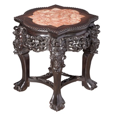 Lot 468 - Chinese Marble Top Carved Hardwood Stand...
