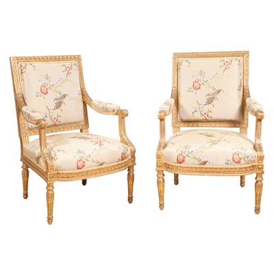 Lot 256 - Pair of Regence Style Giltwood Fauteuils a la...