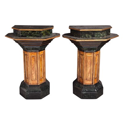 Lot 138 - Pair of Green Faux Marbleized Pedestals Height...