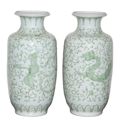 Lot 340 - Pair of Green and White Porcelain Vases Height...