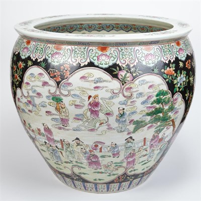 Lot 284 - Chinese Famille Noir Ceramic Fish Bowl Height...