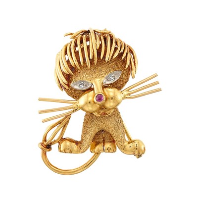 Lot 1115 - Gold and Diamond Lion Brooch