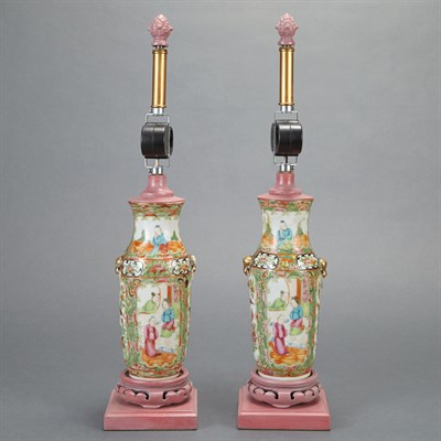 Lot 130 - Pair of Canton Rose Medallion Porcelain Vases...