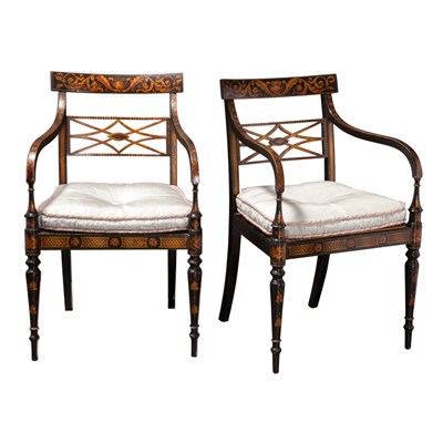 Lot 452 - Pair of Regency Style Painted and Parcel Gilt...