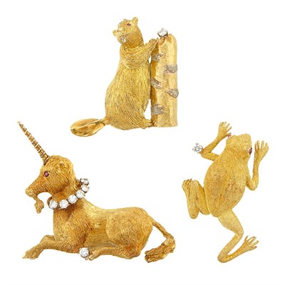 Lot 1280 - Three Gold and Ruby Pins