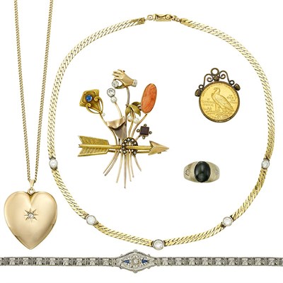 Lot 1383 - Group of Gold, Low Karat Gold and Metal Jewelry