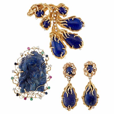 Lot 1321 - Group of Gold, Lapis, Diamond and Gem-Set Jewelry