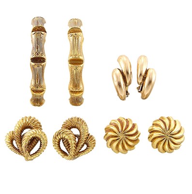 Lot 1214 - Group of Gold Earrings and Earclips
