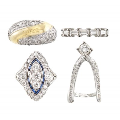 Lot 1338 - Four Platinum, Gold and Diamond Rings