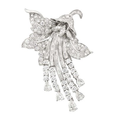Lot 363 - Platinum and Diamond Flower Brooch