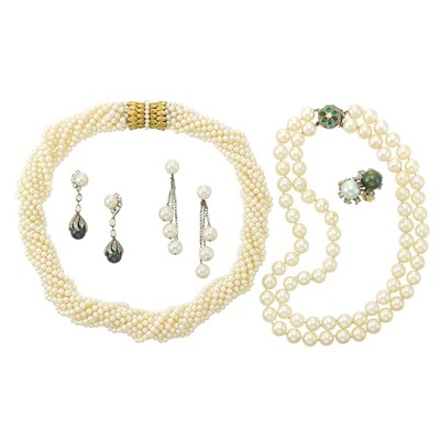Lot 1469 - Group of Cultured Pearl and Diamond Jewelry