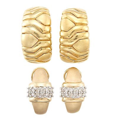 Lot 1282 - Two Pairs of Gold and Diamond Earclips