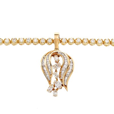 Lot 1267 - Gold and Diamond Bracelet and Pendant