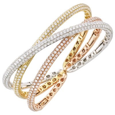 Lot 256 - Tricolor Gold and Diamond Bangle Bracelet