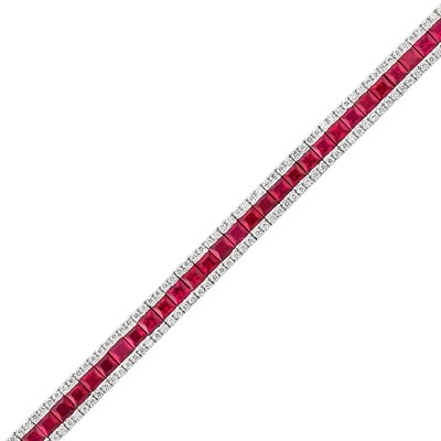 Lot 337 - White Gold, Ruby and Diamond Straightline Bracelet