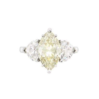 Lot 159 - Platinum, Fancy Grayish Yellowish Green Diamond and Diamond Ring