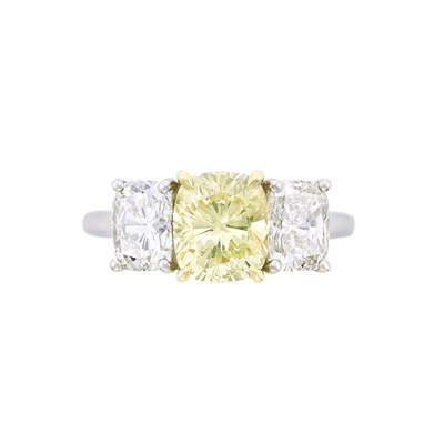 Lot 134 - Platinum, Gold, Fancy Light Yellow Diamond and Diamond Ring
