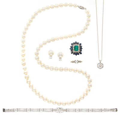 Lot 2125 - Group of Platinum, White Gold, Diamond, Cultured Pearl and Multicolored Stone Jewelry