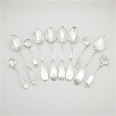 Lot 171 - Set of Six American Coin Silver Tablespoons...