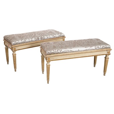 Lot 452 - Pair of Louis XVI Style Painted Benches Length...