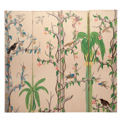 Lot 609 - Adam Leoneus Painted Four-Panel Screen Height...