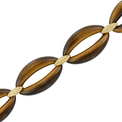 Lot 3335 - Gold, Tiger's-Eye and Diamond Bracelet