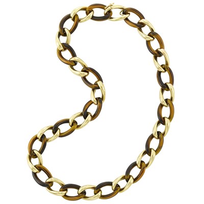 Lot 3333 - Gold and Tiger's-Eye Necklace
