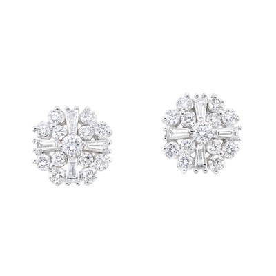 Lot 3244 - Pair of White Gold and Diamond Earrings