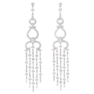 Lot 3088 - Pair of White Gold and Diamond Fringe Earrings