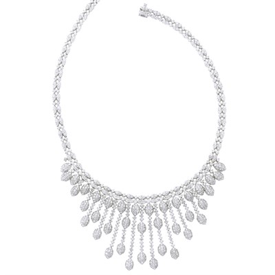 Lot 3260 - White Gold and Diamond Fringe Necklace