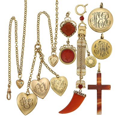 Lot 1440 - Group of Gold, Gold-Filled and Metal Lockets, Seals and Fob Chains