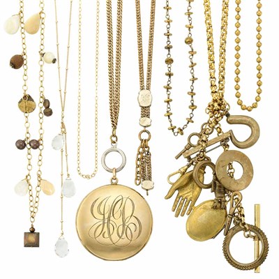 Lot 1453 - Group of Gold-Filled and Metal Chains and Fob Chains