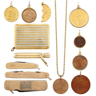 Lot 1442 - Group of Pocket Knives and Untied States and Foreign Coins and Match Book Case