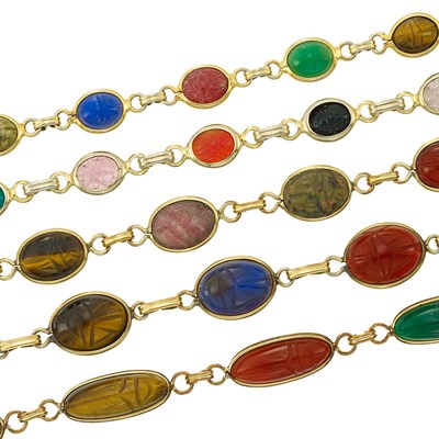 Lot 1323 - Group of Carved Hardstone Scarab Bracelets