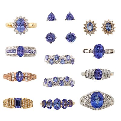 Lot 1455 - Group of Yellow and White Gold, Tanzanite and Diamond Jewelry